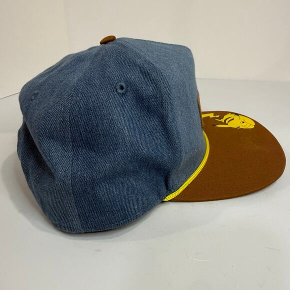 Pokemon Pikachu Boys Denim SnapBack Hat OS Blue Yellow Youth Adjustable Cap - Picture 4 of 7